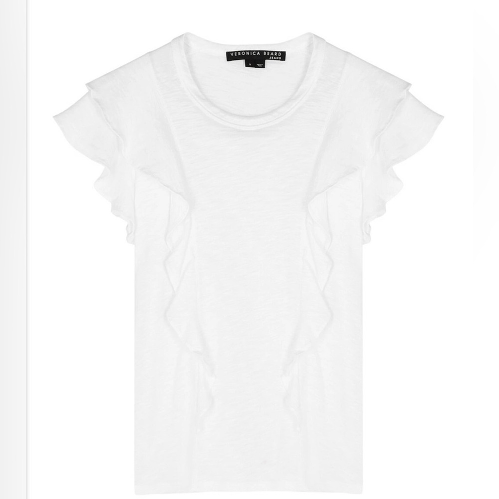 Veronica Beard Cotton Bardot Ruffle Tee Size M Casual Spring Cottagecore